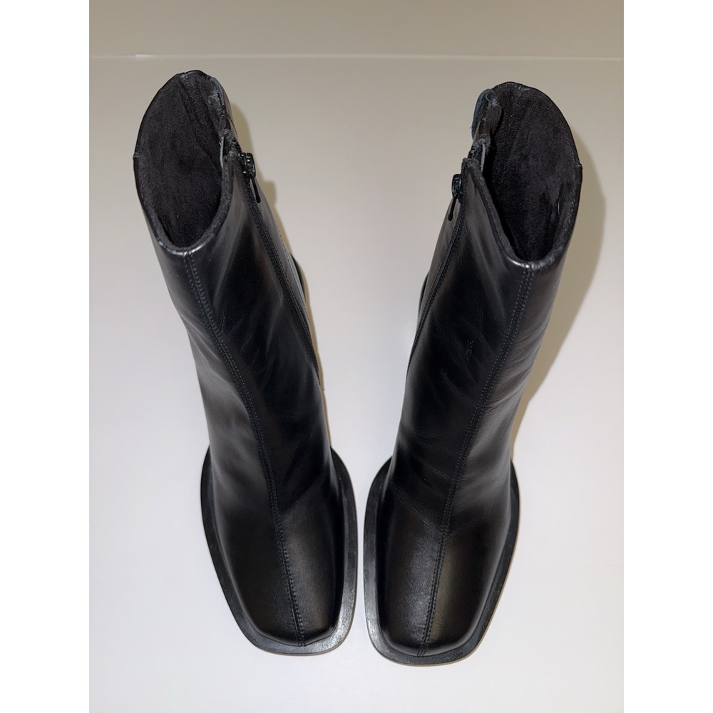 ASOS Black Square-Toe Mid-Calf Leather Ankle Boots